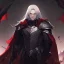 Placeholder: Vampire knight, young man, handsome, long white hair, black full plate armor, red cape