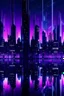 Placeholder: futuristic cityscape digital art, night view, symmetric view, purple tint