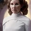 Placeholder: extremely detailed 8k hyperspace wallpaper,complete and photo realistic detailed head to waist stunning photo realistic portrait of carrie fisher as Princess Leia in star wars with photo realistic fine and simple a symmetrical hairstyle, brown eyes, professional majestic photo realistic painting by Ed Blinkey, Atey Ghailan, Jeremy Mann, Greg Manchess, Antonio Moro, ArtStation, Intricate, Sharp focus, dramatic, by greg rutkowski, realism, beautiful and detailed lighting, art background