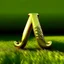 Placeholder: the letter A, 3d letter design, made of shiny gold metallic finish, kept on natural grass, highly realistic