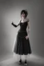 Placeholder: Portrait emo bride in black dress, full body shot, full-color long shot