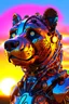 Placeholder: 3D Portrait of a realistic cyborg bear in reality colours sunset background