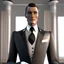 Placeholder: a classy British ai butler dressed in a business suit 3D 8K animated style with clear face details smooth edges, and front view