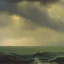 Placeholder: George Inness, painting, ocean, waves, lightning, photo realistic, 8k, storm