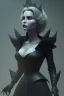 Placeholder: Constance Langdon as evil queen in black leather, leather, busty, cleavage, angry, stern look. character design by cory loftis, fenghua zhong, ryohei hase, ismail inceoglu and ruan jia. unreal engine 5, artistic lighting, highly detailed, photorealistic, fantasy