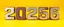 Placeholder: "2026" in squared block letters made of shiny and rusty metal on contrasting background