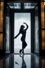 Placeholder: front of is the glass door, a dark silhouette of a dancing woman behind the glass door , front of it is the glass door, high quality, highly detailed, stunning, high realistic picture, impressive, sharp focus, perfect body, perfect shot, professional photo