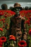 Placeholder: A scarecrow surrounded with poppies growing out of a zombie