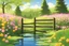 Placeholder: amazing sunset, flowers, distant mountains, cabin, fence, epic