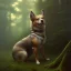 Placeholder: frank frazetta style, cute dog in the forest clearing