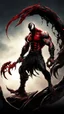 Placeholder: Venom symbiote with kratos red tattoos and Clothes, holding blade of choice