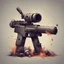 Placeholder: Fatal Order in cute junk art style. Make me a picture of a machine gun The machine gun must be standing