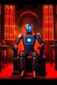 Placeholder: portrait of tron robot holding lotsa phones chatbot smoking a sigar on a throne in medieval castle, smoke, 4k, downlight, soft light, depth of field, photorealism