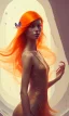 Placeholder: girl, cute, beautiful, head and shoulders portrait by Greg Rutkowski, orange hair, long hair, butterflies in hair, orange dress