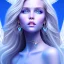 Placeholder: portrait of a beautiful woman with an angel face smiling,long blond hair, blue eyes, pink and blue dress, jewels, soft light aura