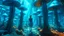 Placeholder: woman walking through Alien mushrooms with jellyfish tentacles, floating through an alien forest, in a huge cave, floor covered in mushrooms, photorealistic, Deep Colour, Intricate Detail, sunshine, blue sky