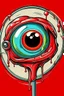 Placeholder: Cartoon bloody eyeball lollipop. illustration, 90s airbrush style, manga inspired, horror art, junji ito , exaggerated