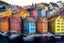 Placeholder: Colored pencil drawing, Very detailed, Drawing of the colorfull houses in the city Bergen in Norway. Colorfull, professional, detailed, pencil strokes, calm composition, zoom out, very detailed and realistic