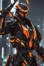 Placeholder: Ninja machine in solo leveling artstyle, black custom, cyberpunk them, neon orange details, Apiary of death , full body, apocalypse, intricate details, highly detailed, high details, detailed portrait, masterpiece,ultra detailed,best quality