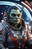 Placeholder: pen outline, really macho pimp orc seal french female captain that go hard sitting in space station cockpit , in front of space portal dimensional glittering device, bokeh like f/0.8, tilt-shift lens 8k, high detail, smooth render, down-light, unreal engine, prize winning