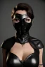 Placeholder: executioner in black leather, mature woman, skintight eye mask, cleavage, evil, angry, steam punk, 8k,dark