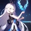 Placeholder: Clear focus, High resolution, Rough line, cute, cartoon style, white long hair, spiky hair, wearing a Honkai Impact Star Rail outfit