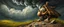Placeholder: master oil painting by Rembrandt, good afternoon clay golem peeking out of a storm twister whirlwind, in the style of disney