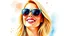 Placeholder: Watercolor happy blonde woman sunglasses portrait head and shoulders