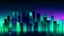 Placeholder: Digital and poly illustration of a minimalist and digital city with a dark background and gradients with light blue, light green, and purple.