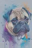 Placeholder: Abstract wet watercolour, portrait of a pug