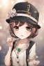 Placeholder: Chibi Anime girl in 1920s, nice outfit, hat, and blur background