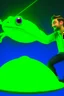 Placeholder: beeple throwing dart at inflatable green frog