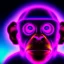 Placeholder: A beautiful portrait of a cyborg monkey purple neon color scheme, high key lighting, volumetric light high details psychedelic background