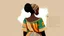 Placeholder: Logo, design, African woman, oil painting, graphic, drawing, without facial features, white background, traditional clothing, cartoon, no features ,patterns in the background, looking back