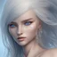 Placeholder: Highly detailed portrait of stunningly beautiful woman, with white hair and blue eyes 8k, 23 years, three point lighting.