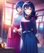 Placeholder: girl, masterpiece, best quality, cinematic lighting, detailed outfit, vibrant colors, perfect eyes, dark blue hair, pink eyes, long hair, low-tied hair, hakama, sparkle, depth of field, indoors, god rays, glowing light, ray tracing, yokozuwari, laughing,