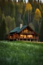 Placeholder: Large country log cabin surrounded by trees