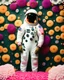 Placeholder: Portra 400 high dpi film scan of a NASA astronaut wearing a space suit made of millions of flowers. Editorial for NASA. floral edition