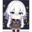 Placeholder: Clear focus, High resolution, long white hair, hair between eyes, straight long locks, sparkling blue eyes, wearing a sailor uniform, wearing a sailor skirt, wearing a brown vest, cute, 1girl, fluffy hair, cute, chibi, cartoon, rough line art, white background