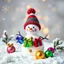 Placeholder: Create multicoloured little snowman gifts and colour balls light purple spruce snowflakes gold winter background