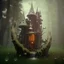 Placeholder: a tiny fairy fountain, scary, steam punk, realistic, made in octane, cinematic, ultra-realistic, extremely detailed octane rendering, 8K, VRAY Super Real ar 2:3, dof photorealistic futuristic 50mm lens hard lighting dark gray tintype photograph, realistic lighting, sepia color