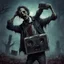 Placeholder: Undead rotting zombie (holding up a boombox over his head with both arms:1.9), like iconic scene in movie "Say Anything", romantic gothic horror atmosphere, digital art, moody, dramatic, midnight zombie serenade