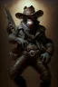 Placeholder: dark bounty hunter monkey cowboy with 2 pistols