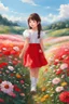 Placeholder: a little girl standing in a field of flowers, girl standing in flower field, girl standing in a flower field, realistic cute girl painting, by Lü Ji, girl walking in flower field, portrait of girl in flower field, girl frontal in a flower field, girl wears a red dress, portrait anime girl, cute detailed artwork, korean artist, kawaii realistic portrait