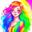 Placeholder: A beautiful imaginary girl with bright white skin, big eyes the color of the clear sky, long hair and waves that overlap in the colors of the rainbow, and a smile that emits happiness and charm. She has a graceful and slim body that radiates vitality and strength, and she shines