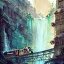 Placeholder: "A train pass under a waterfall in city"+Beaux Arts architecture+palladio+detailed facades biopunk+Bueno Aires+turin+trieste+ +Book illustration by Gediminas Pranckevičius, Jean Baptiste Monge, Brian Kesinger, Anton fadeev, Kilian Eng, strong lines, high contrast vibrant colors, highly detailed, 16k resolution, trending on behance