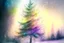 Placeholder: Christmas tree in the backyard, snowing, coloured bioluminescent light strings, misty evening, sunset smooth intricate beautiful lighting pencil sketch watercolor polished Soft focus warm light watercolor and ink