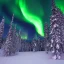 Placeholder: high-quality, fine-detailed winter forest surrounding reflective lake with northern lights in sky, intricate, defined snow-covered trees, a still, black, reflective lake, irridescent, radiant, colorful aurora borealis in night sky, 8k resolution, photorealistic, 3d render, detailed matte, voumetric lighting, photgraphy by Arild Heitmann, Justin Ng, David Lane, Troy Casswell, Luc Perrot