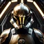 Placeholder: star wars bald male corellian pilot wearing pearlescent black and gunmetal grey First Order special forces heavy assault armor and helmet with gold trim inside the jedi temple, centered portrait, hyperdetailed, dynamic lighting, hyperdetailed background, 8k resolution, volumetric lighting, light skin, fully symmetric details