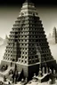 Placeholder: Illustrate the construction of the Tower of Babel and the subsequent confusion of languages. in black and white format include black people and middle eastern people asian people with ancient middle eastern clothing on make them all have different features according to there race